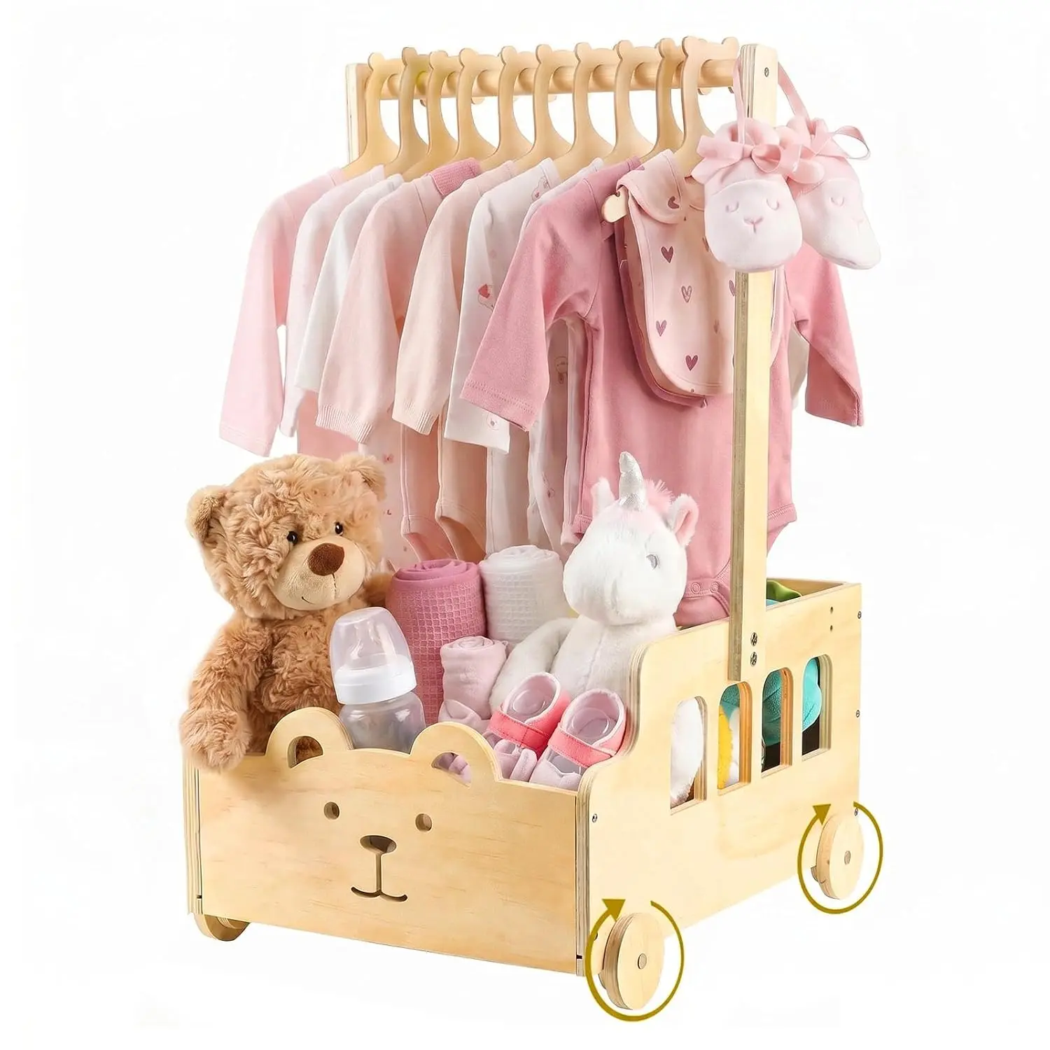 Large Wooden Baby Shower Crate Closet with Wheels and Handle| Big Personalized Welcome Gifts Basket for Pregnancy New Mom Parents Party, Nursery Clothes Storage Box for Newborn Boy Girl