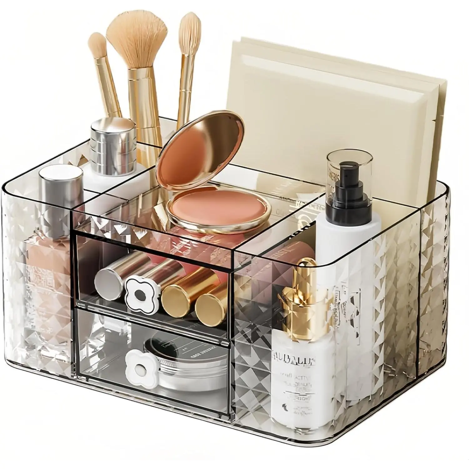 Makeup Organizer with Drawers and Clear Storage -  Counter Organizer and Bathroom Countertop for Makeup Brush, Lipsticks,  Polishes, Perfumes, Eyeshadow Palettesand