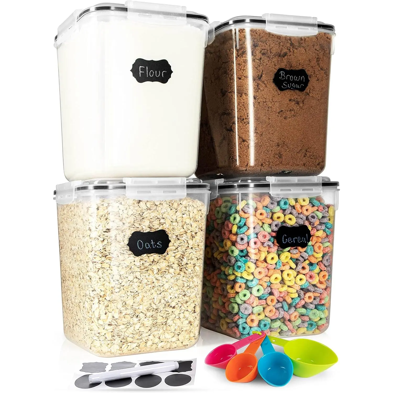 Flour Sugar Storage Containers (5.3L/4pk)  Rice Canisters Sets For The Kitchen pantry, Large  Storage Containers With  Airtight