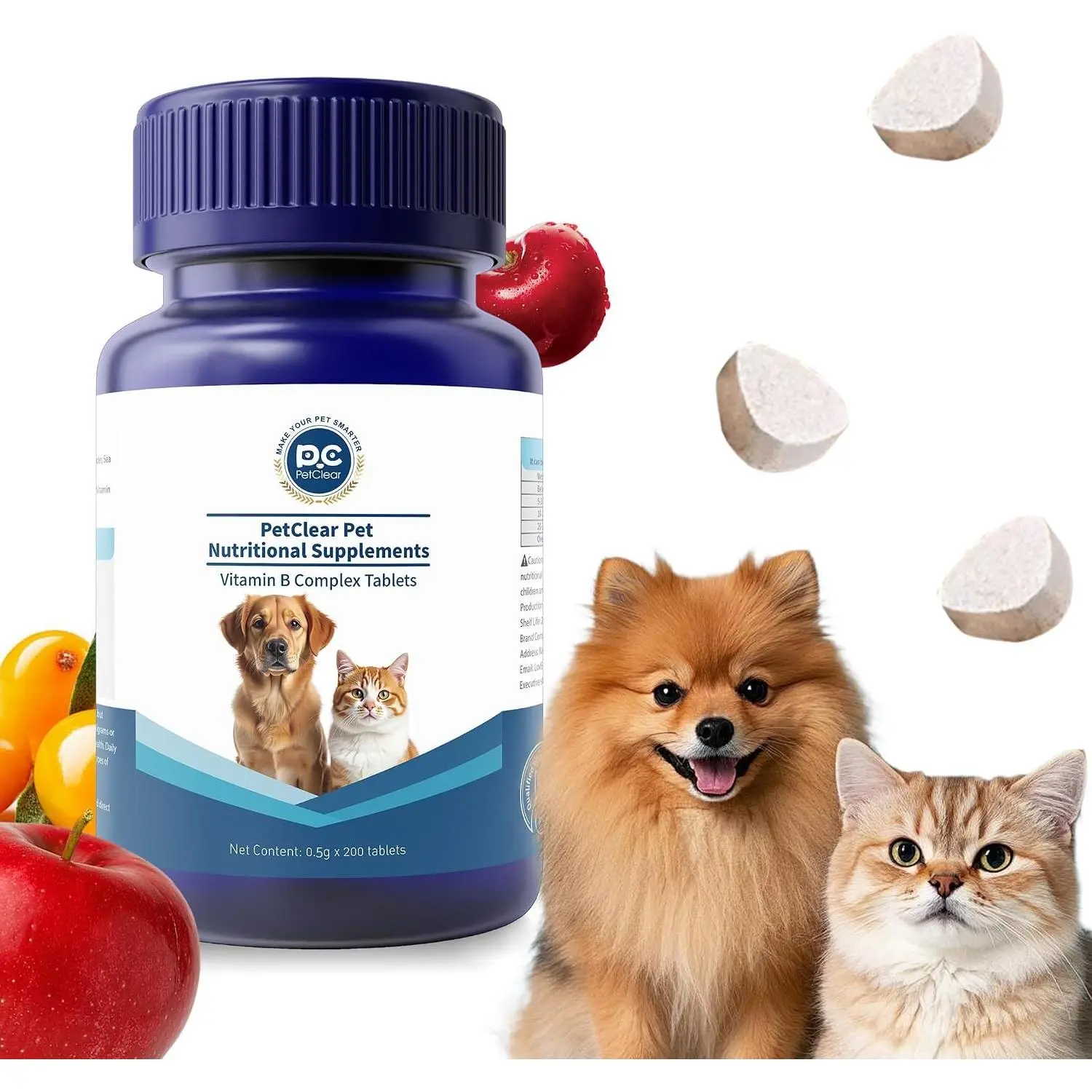 Vitamin B Complex for Dogs & Cats, 200 Tablets, Contains B1 B2 B3 B5 B6 B7 B9 B12, Supports Energy Appetite Digestive Skin Coat Neurological Health, 1 Bottle