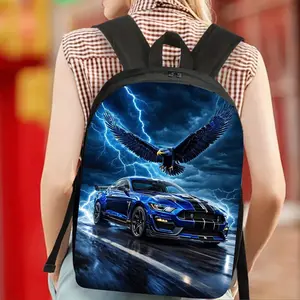 Blue Sports Car Large-Capacity 17-Inch Casual Backpack & Laptop Bag with Water Bottle Holder — Lightweight & Durable School Backpack for Teens; Unisex Bag for Work, Commuting, Travel, Picnics, and Festivals; Ideal Birthday Gift; Features Adjustable Should