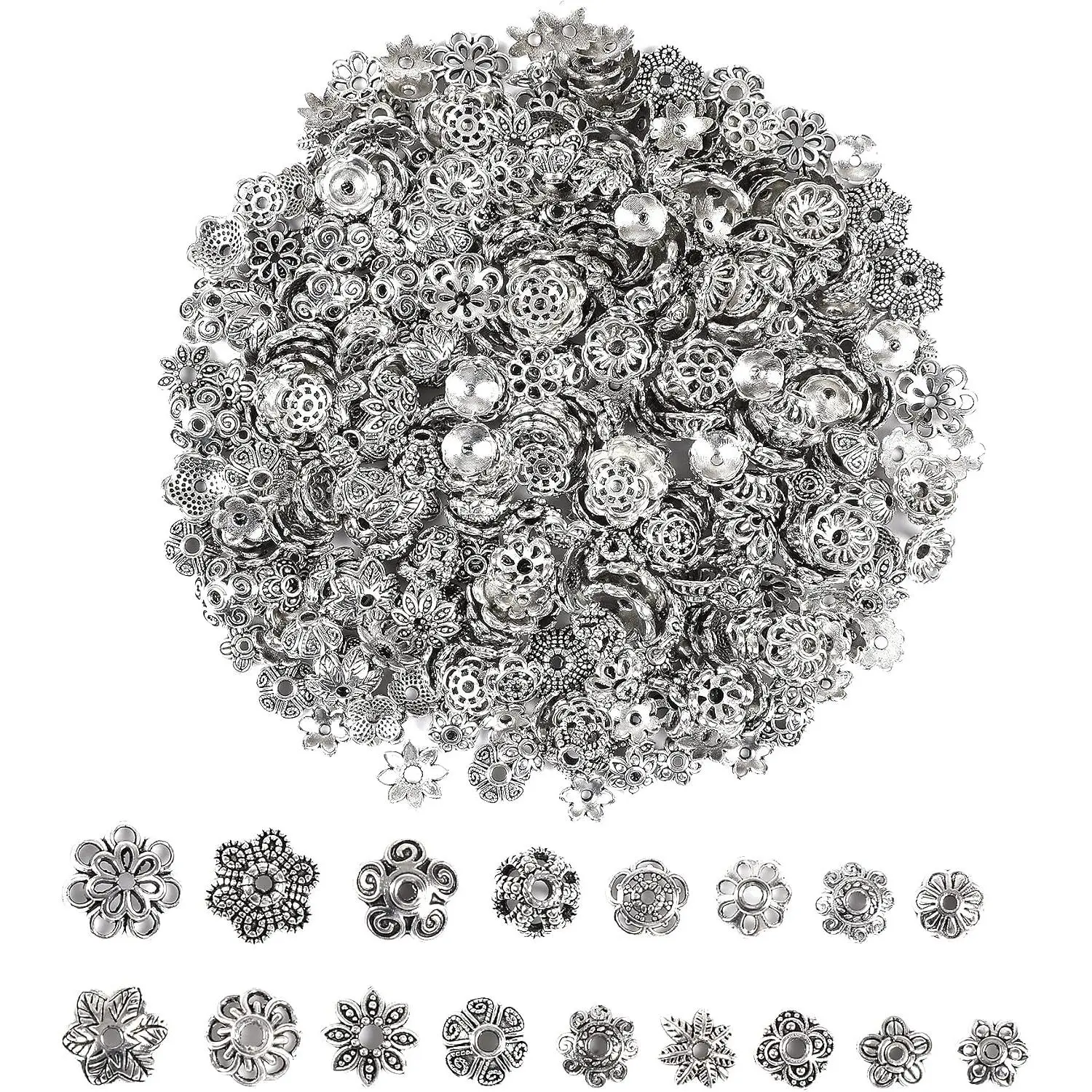 160 count Bead Spacers for  Making,  Flower Bead Caps