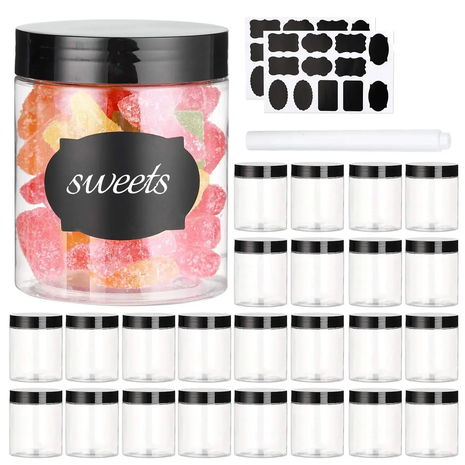 24Pcs/Set 7 Oz Plastic Jars with Lids, Clear Slime Containers for Kitchen and Household Food Storage of Dry Goods, Creams and More, BPA Free, Halloween Christmas Party, Father's Day Gifts, Hand Tools Kits