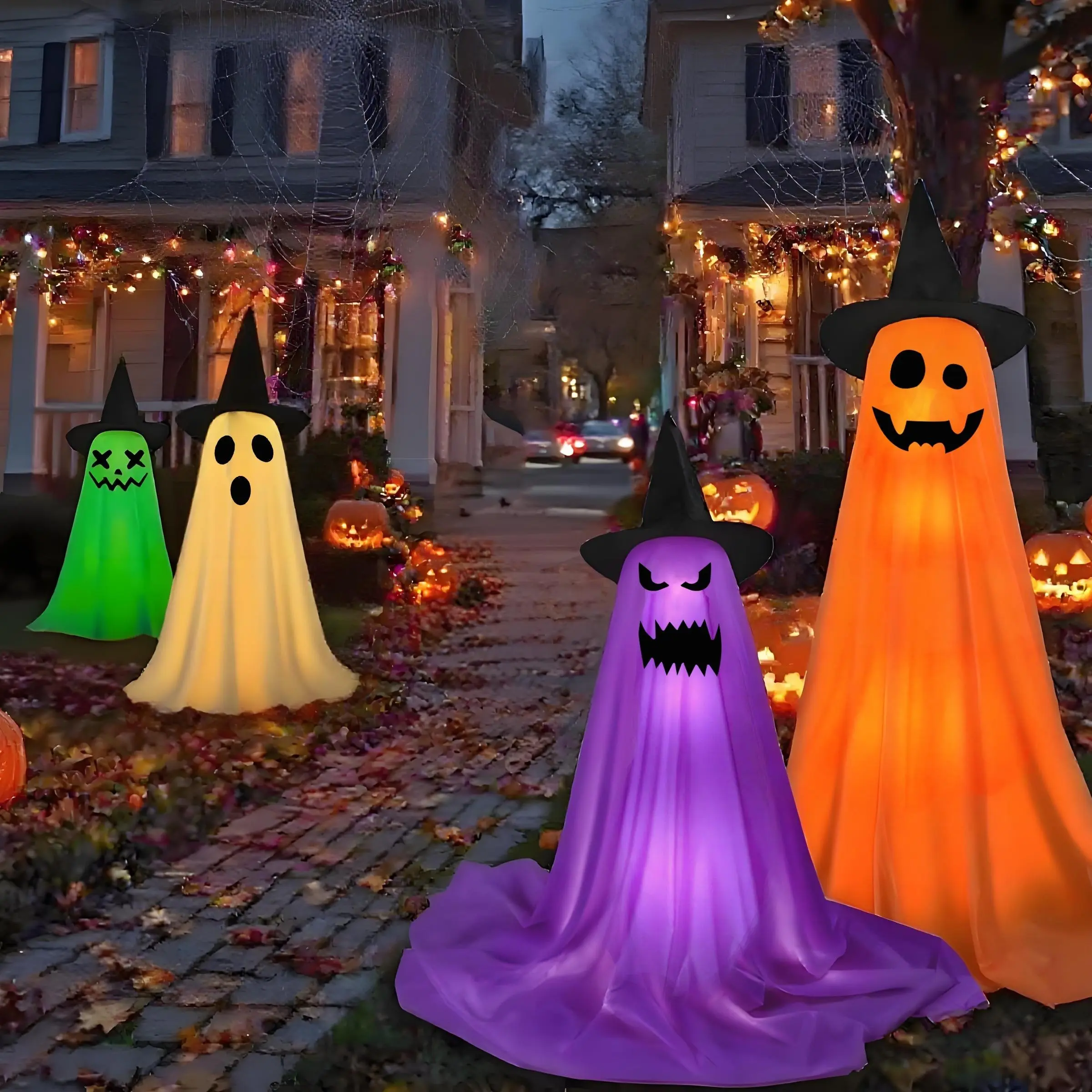 2 Piece Ghost String Lights with Remote, Outdoor Halloween Decor, Indoor Party Decoration, Battery Powered, Porch, Yard, Garden