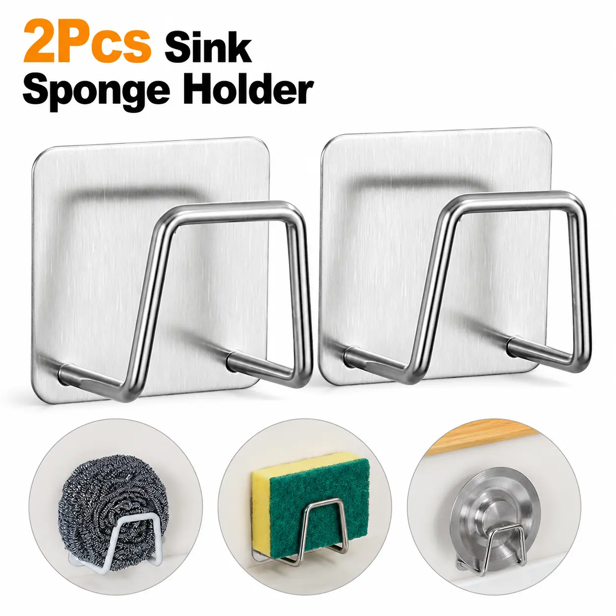 2Pcs Sink Sponge Holder, Self-adhesive Sponge Hook, Kitchen Sink Sponge Storage Holder-YY1