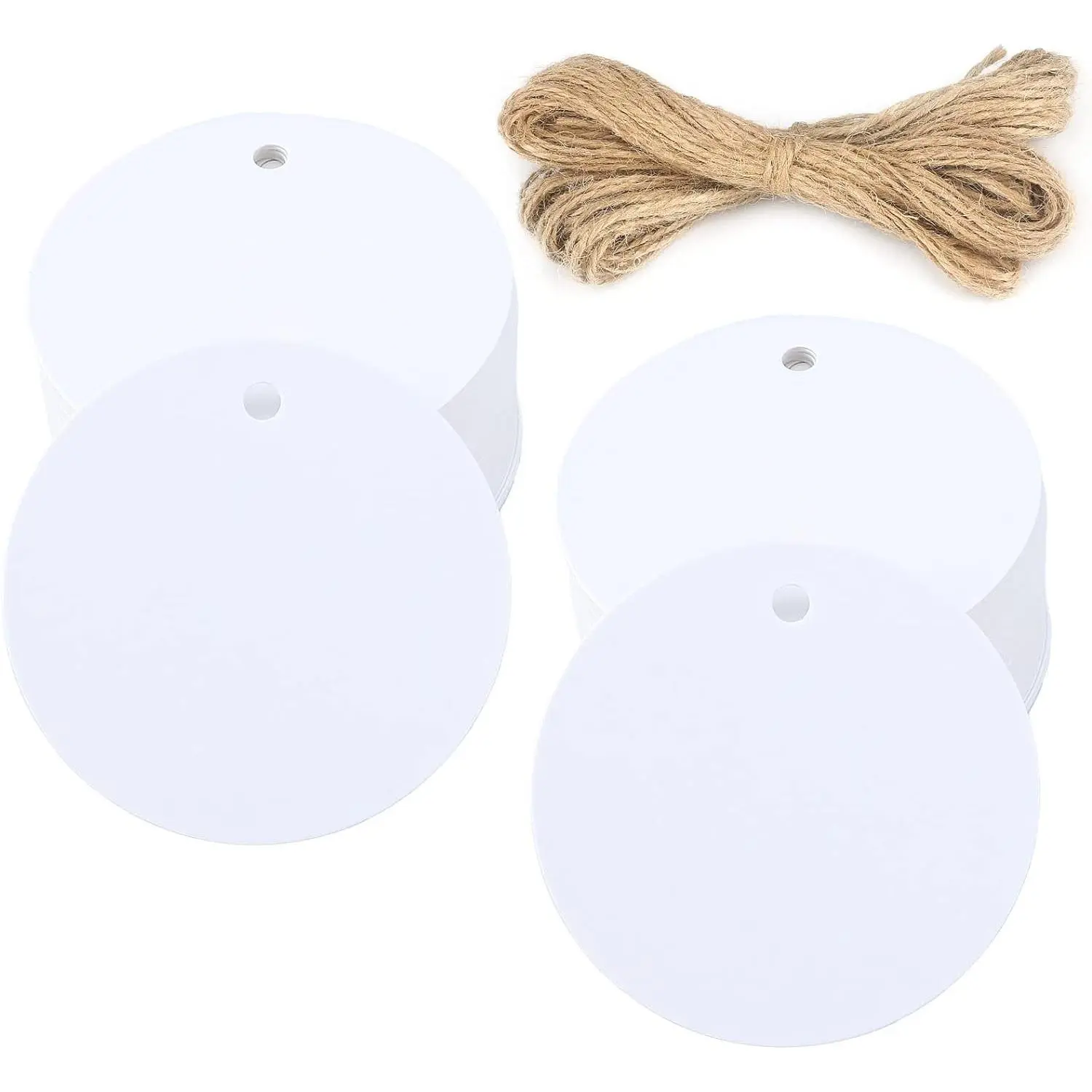 100PCS White Gift Tags with String, 2.2'' Round Paper Tag Blank Hang Tag Circle Tags with Holes for Craft Projects, Xmas Gift, DIY Wedding Favor Bag