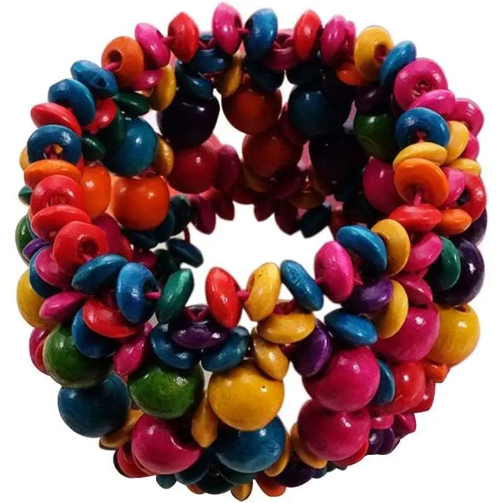 Multi-Colored Wooden Beads Stretch Bracelet Wide Chunky Bangle Bohemian   Elastic Wristband for Women