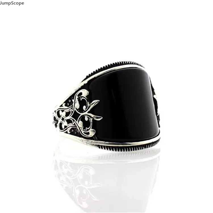 Gothic Rings with Black Onyx, Silver Plated Vintage Signet with Openwork Scroll, Male Casual Biker Streetwear Jewelry, Band, Wide, Gothic Engraving, Jewelry Rings, Dark Aesthetic Rings