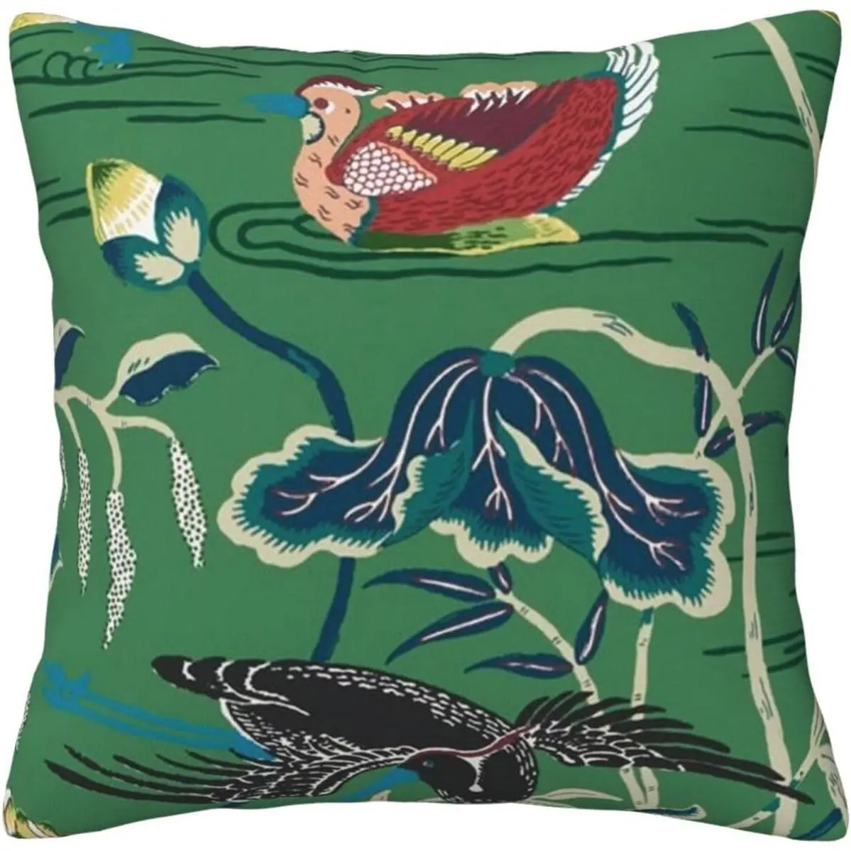 Chinoiserie Pillow Cover Mandarin Duck Throw Pillow Covers 18×18 Inch Chinese Inspired Decorative Pillow Covers for Sofa  Living Room Bedroom  Decor