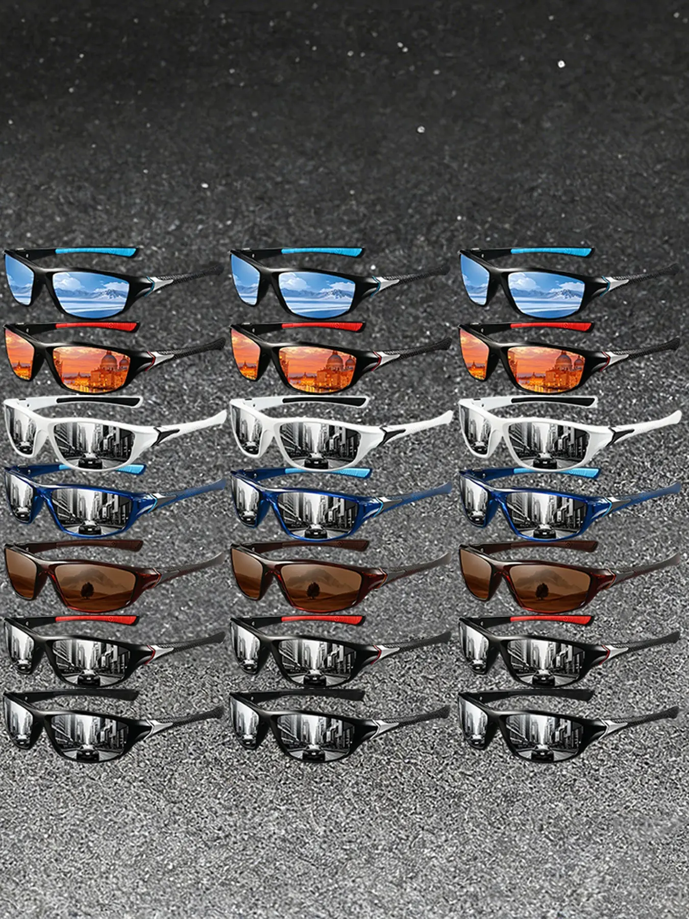21 pairs of the latest plaid splicing sports sunglasses, equipped with protective lenses and anti slip rubber nose pads, combining fashion and comfort, suitable for men and women to wear, suitable for cycling, outdoor activities, and travel, etc.
