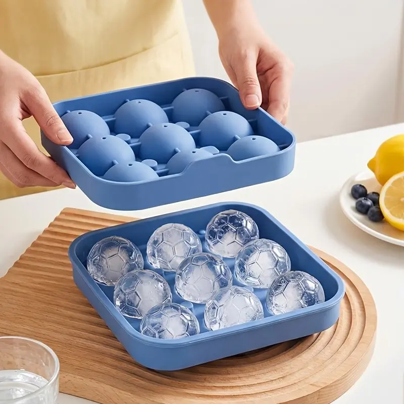 9-Hole Silicone Football Ice Tray, Round Ball Mold for Chocolates, Covered Soccer Ice Mold, Makes 9 Large Ice Balls, Ideal for Cocktails