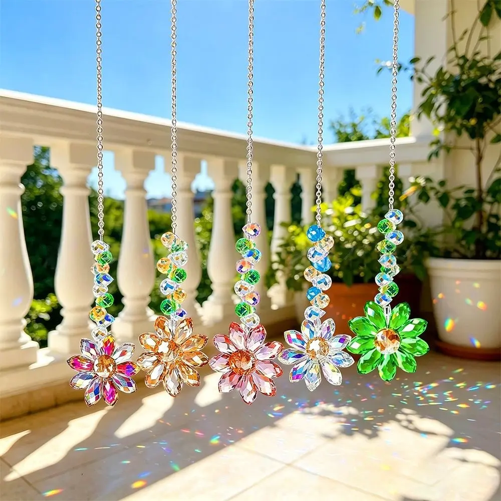 5 Handmade Crystal Sunflower Hanging Decorations, Colorful Glass Sun Catchers for Windows, Home Decoration Art, Home Ornament, Enhance Natural Light Effect