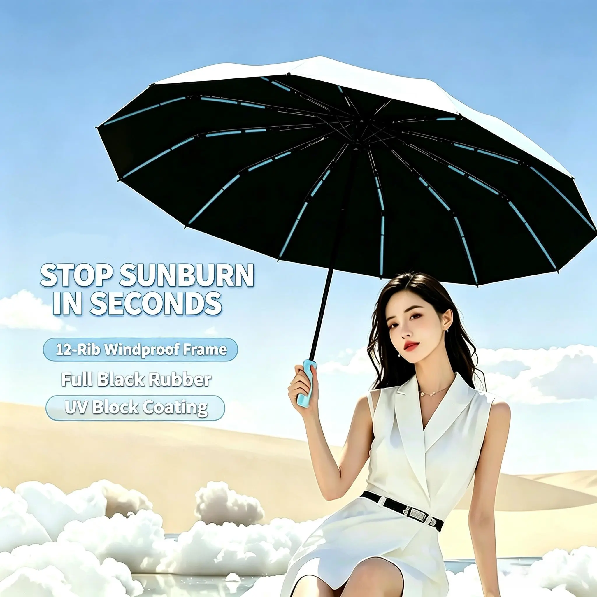 12 Reinforced Rib Auto Open-Close Parasol, Upf50+ Storm & Wind Resistant, All-Season Sun Rain Umbrella, 1pc, Durable Outdoor Protection, UV Umbrella