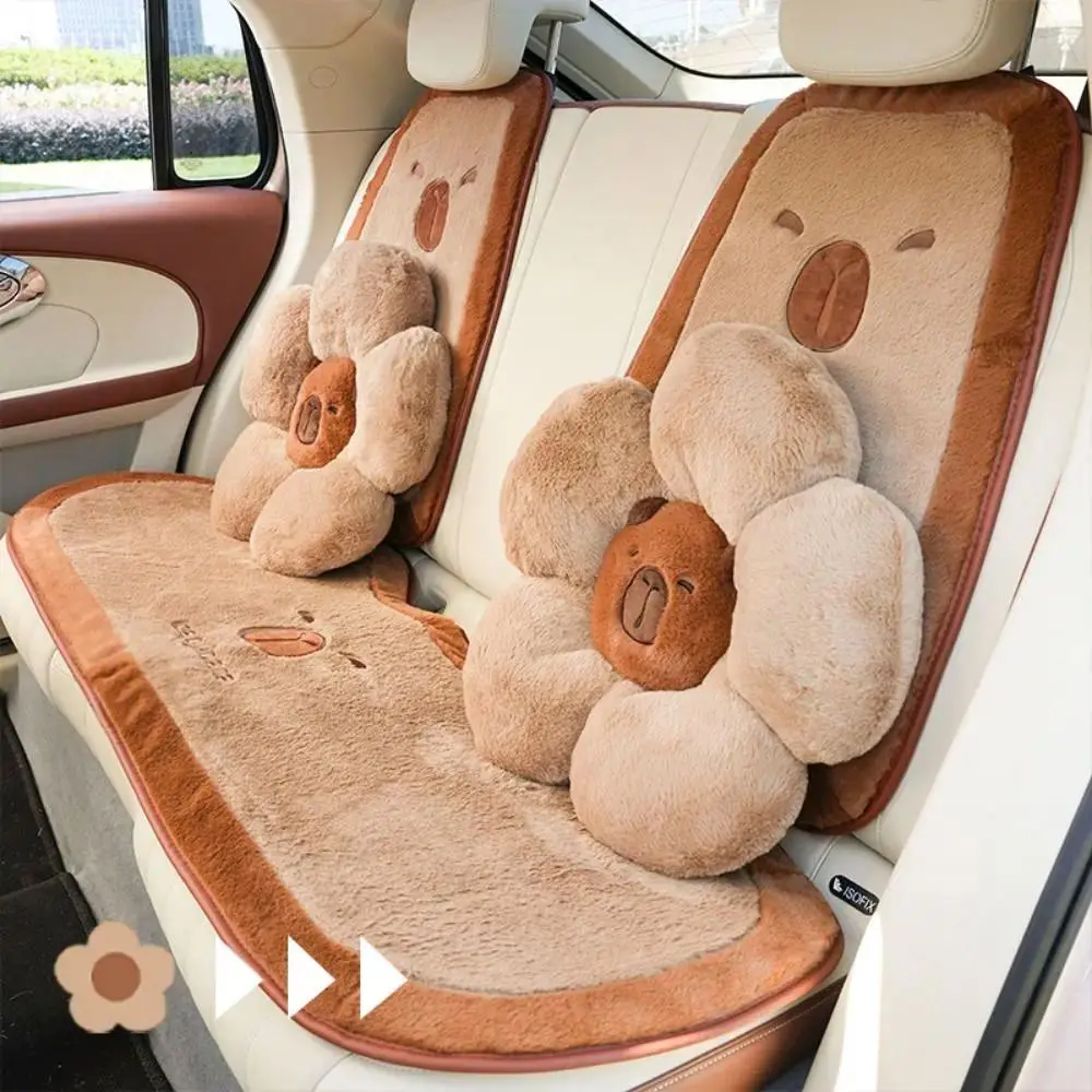 Cute Plush Capybara Car Seat Cushion Stuffed Soft Car Headrest Lumbar Support Comfortable Waist Pillow Car Decoration