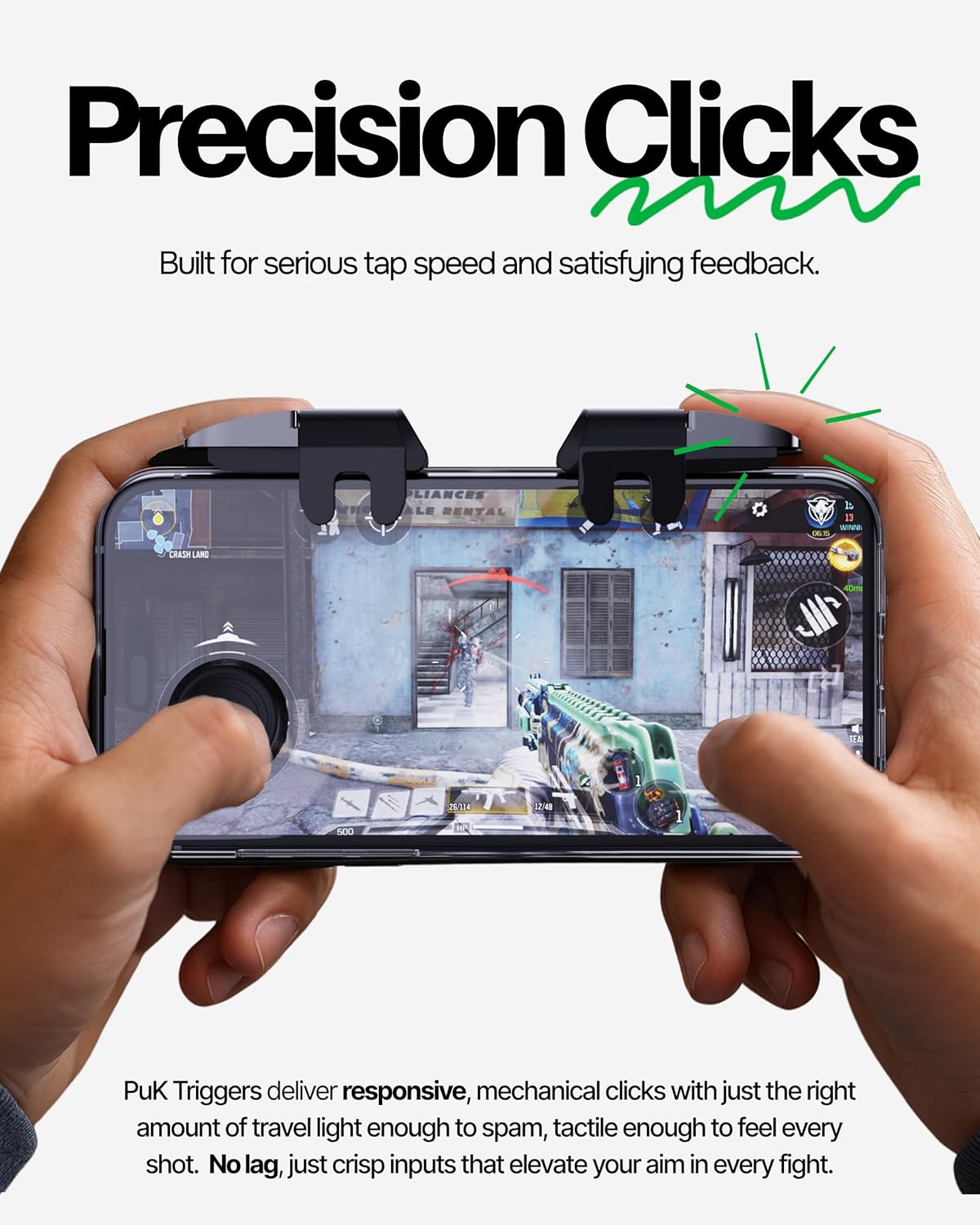 Mobile Gaming Triggers - Clip-On, Zero Delay, Phone Triggers for Gaming - , CODM, PUBG Mobile Controller -  Controller Clip on for Smartphones ( & Android Compatible)