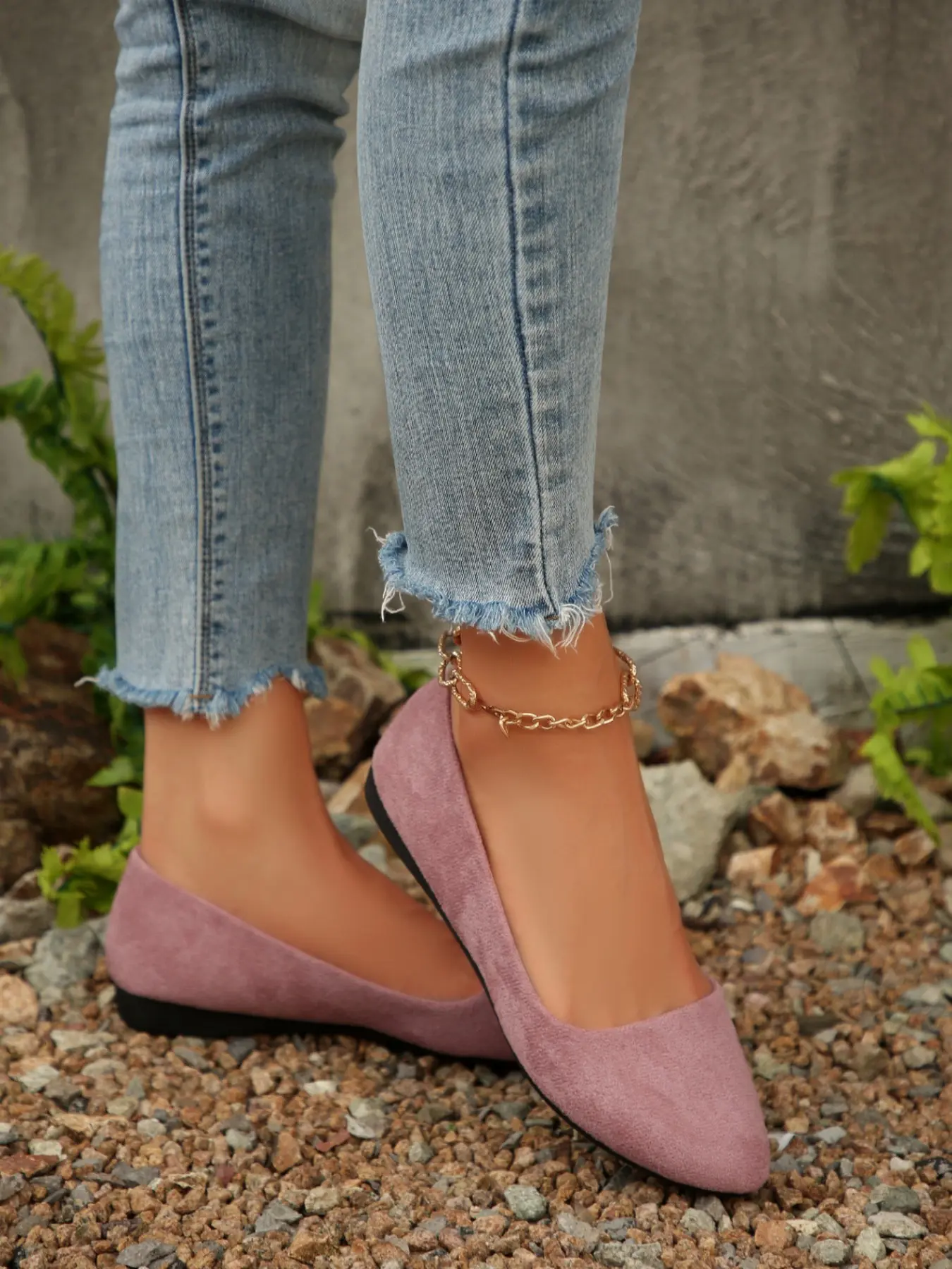 Pointed Toe Low Heel Slip-On Women's Flat Shoes, Textile Upper, Rubber Sole, Sexy Style, Spring & Fall Fashion, Solid Color