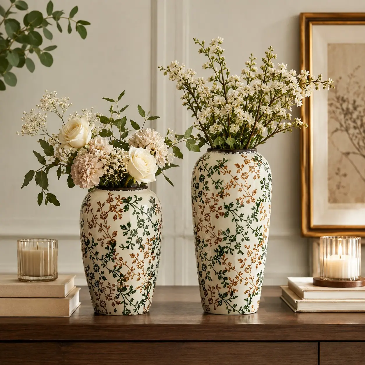 Waterproof Ceramic Vase, Hand-Painted Floral Texture Decorative Flower Pot, Vintage Ceramic Vase, Elegant Desktop Vase, Living Room Bedroom Home Décor