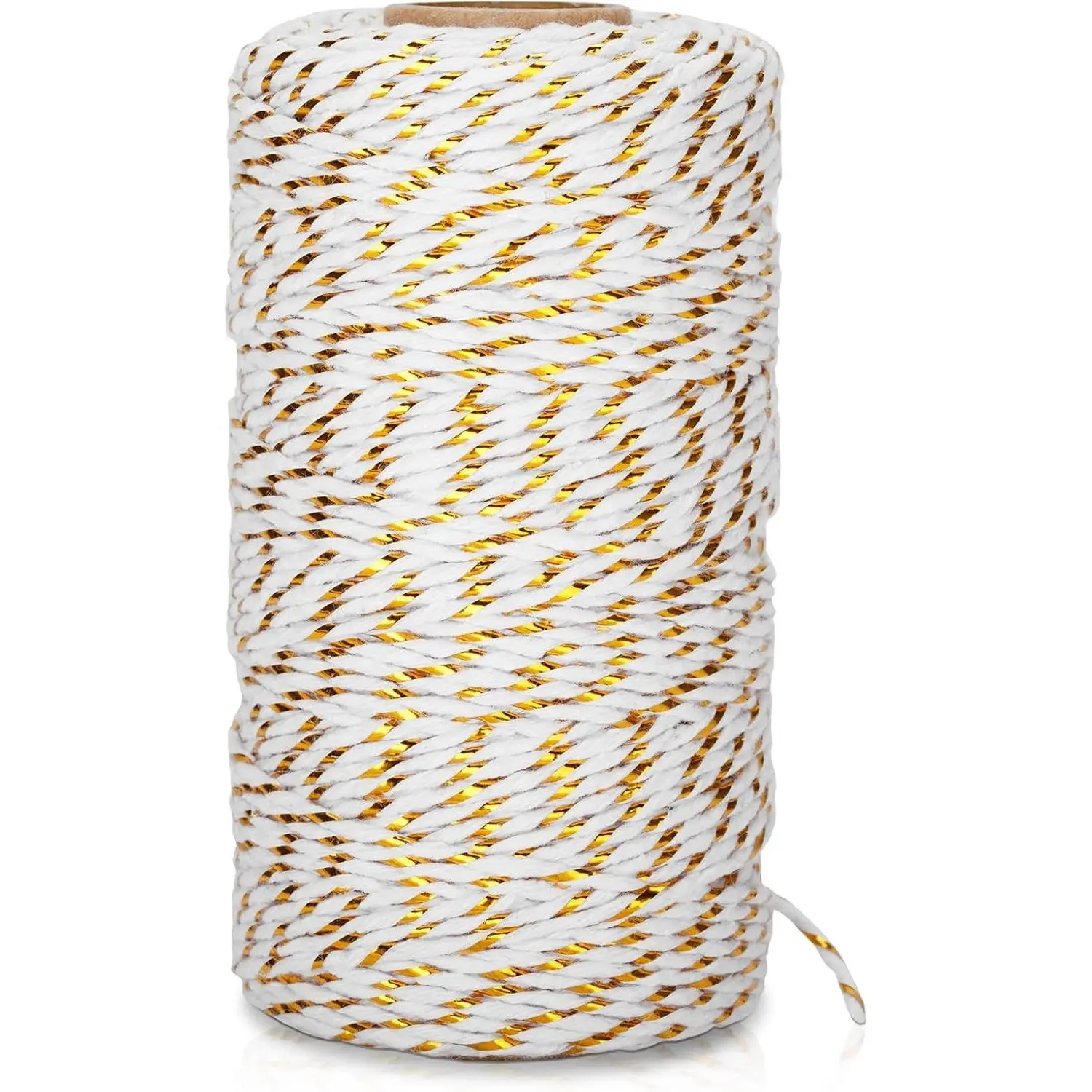 2mm Cotton Bakers Twine 328 Feet Gold and White Metallic Twine String for Christmas Gift Wrapping, Crafts, Baking, and Holiday DecorationGift