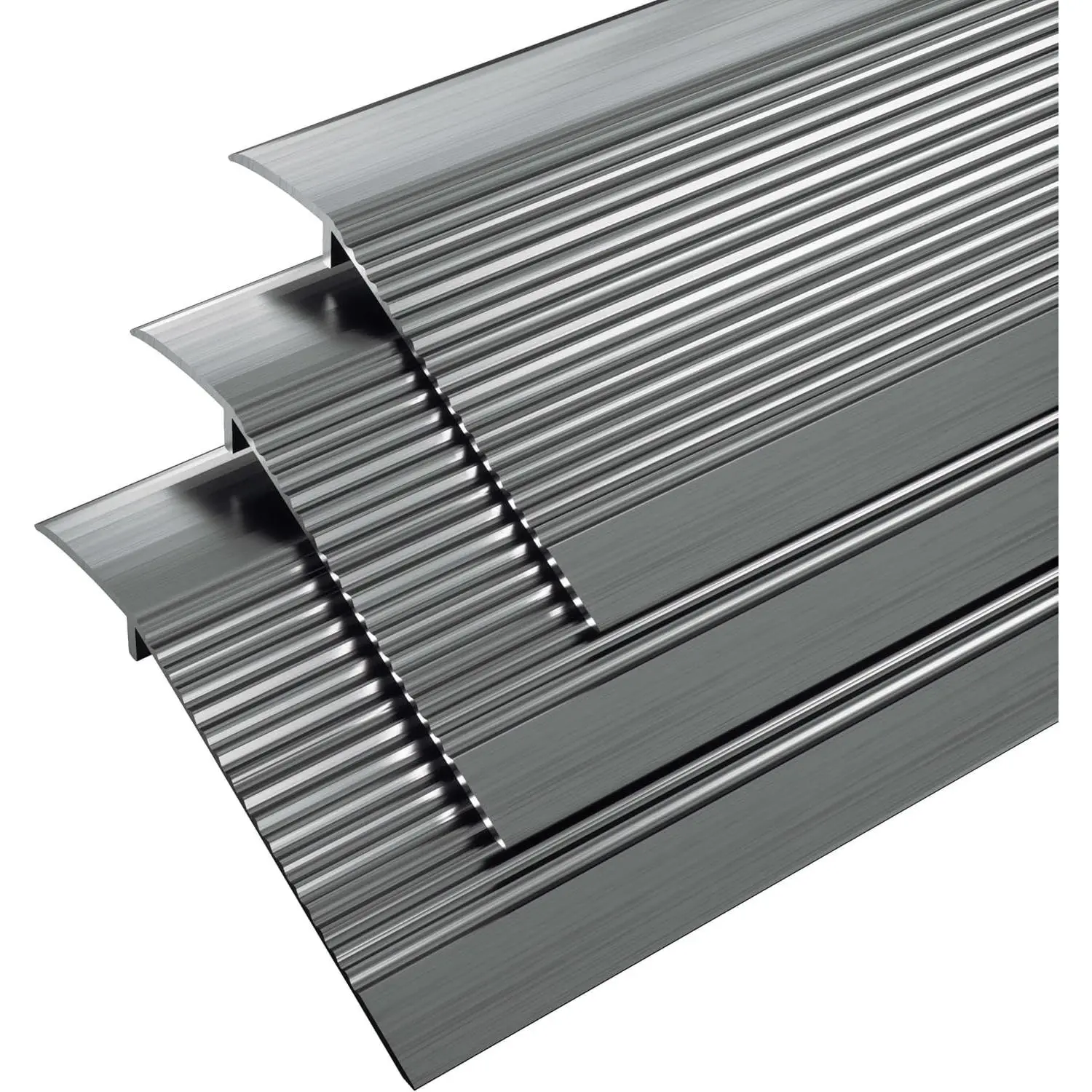 Grey Rectangular Metal Floor Transition Strips (3-Pack) - 36x4x1.32", Aluminum Threshold for Doorways, Fits 0.4"-1.6" Gaps, Compatible with Tile, Wood, Vinyl Laminates