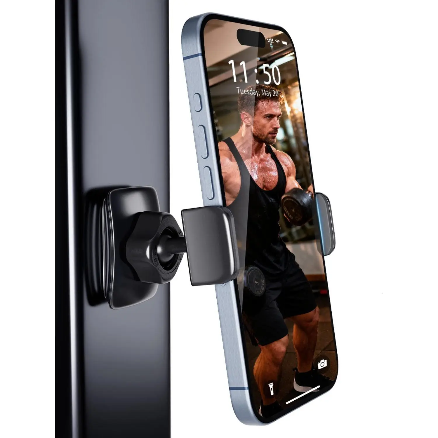 Gym  Phone Holder Mount, Portable 360° Rotatable   Base Phone Mount for Gym Equipment, Gym Accessories for Women Men, Compatible with 4-7" Smartphones (Black)