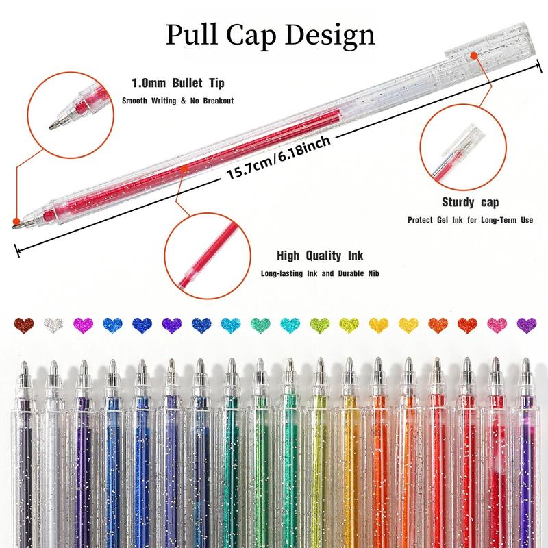 Glitter Gel Pen Set, 1.0mm Colorful Glitter Pen, Metallic Sparkle Pen, Colored Gel Pen for Handwriting Set, Notes and Markings, Students School Office Stationery