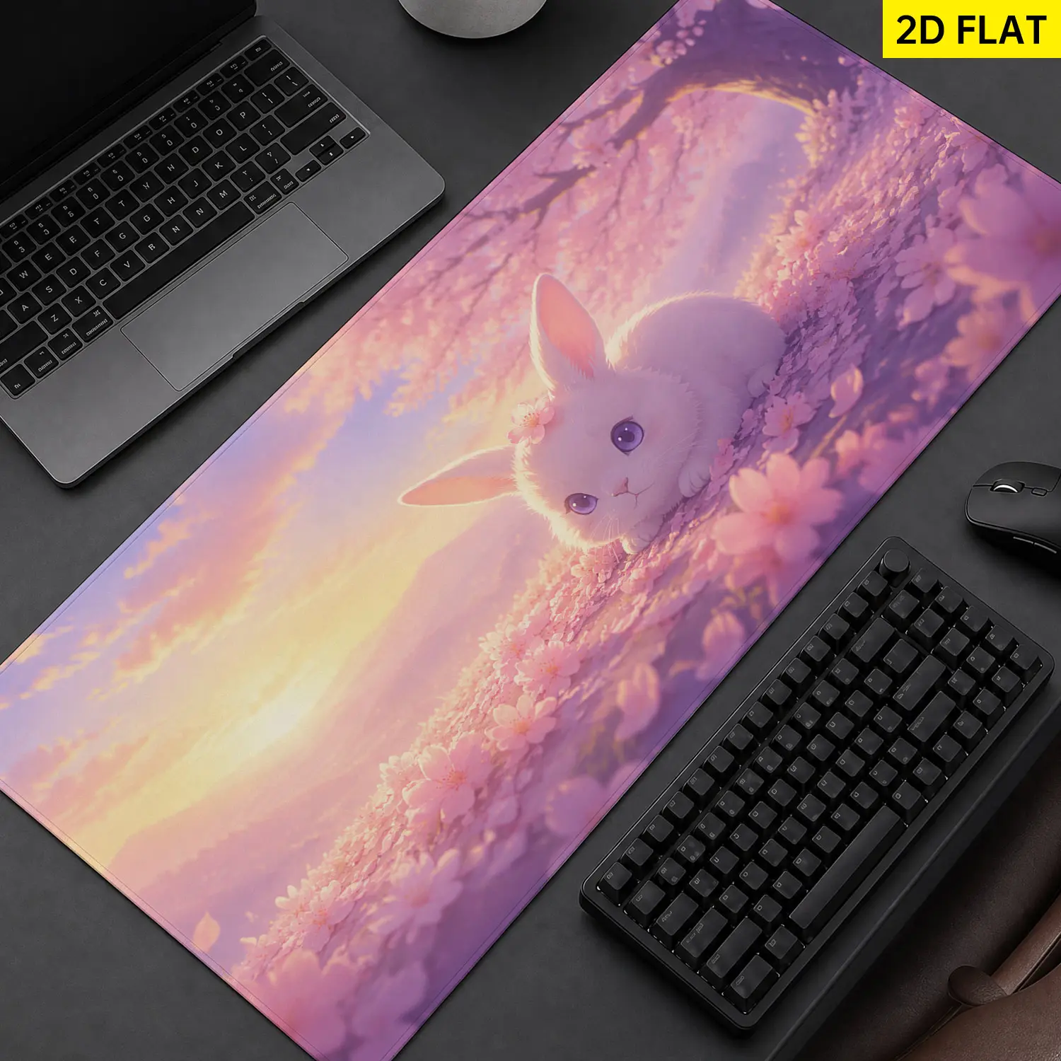 Extra Large cute white bunny cherry blossom Mouse Pad,Non Slip Rubber Pad,Desktop Decoration Drotection Pad,Washable,Lock Edge Multi Size,Premium Multipurpose Mousepad For Home,Office,Gift for Family and Friends