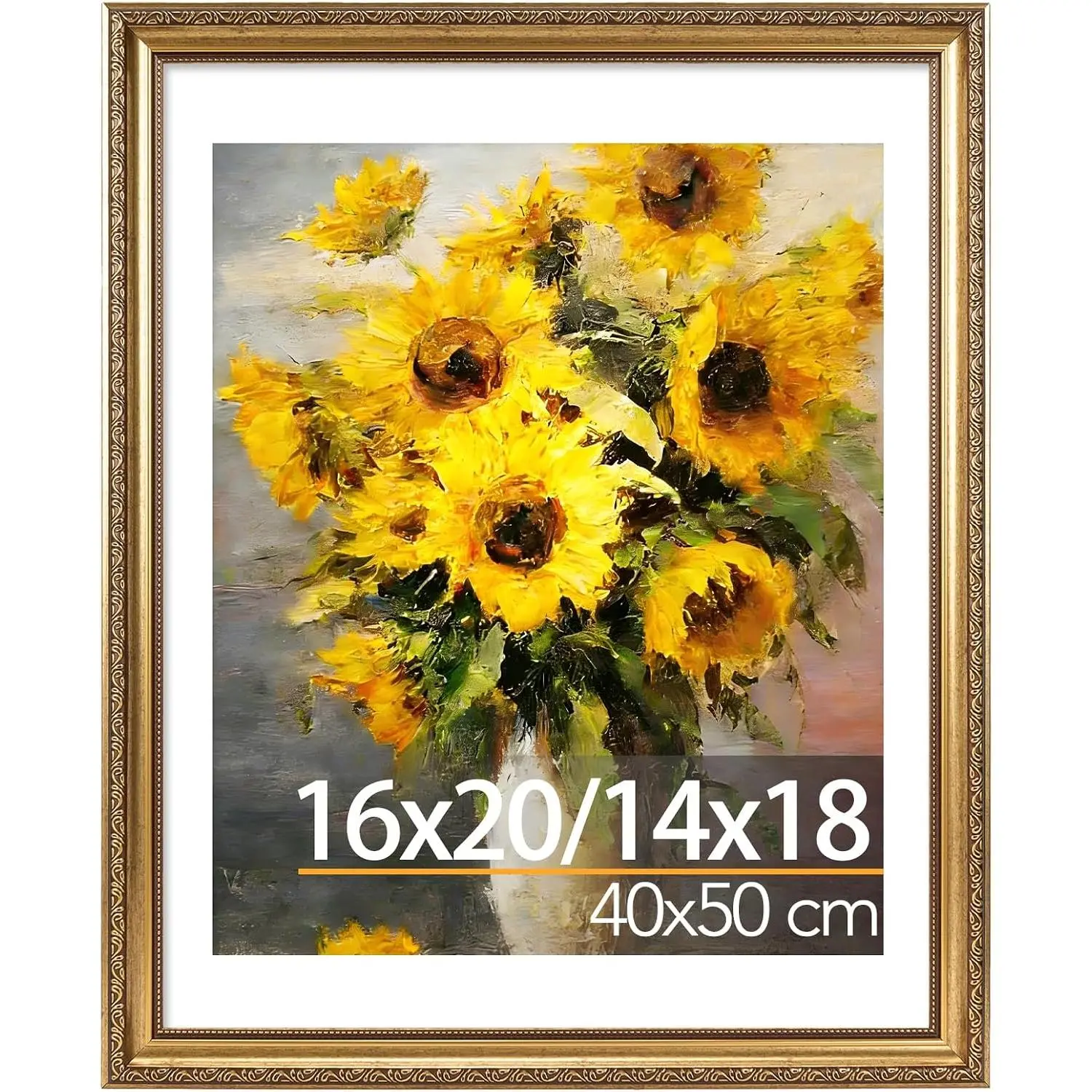 JCJMY 16x20 Vintage Gold Photo Frame (1 Pack) with 14x18 Mat for 40x50cm Diamond Art, Shatter-Resistant Plexiglass, Room Accessories, Horizontal Wall Mount, Easy Install for All Ages, Gift Givers
