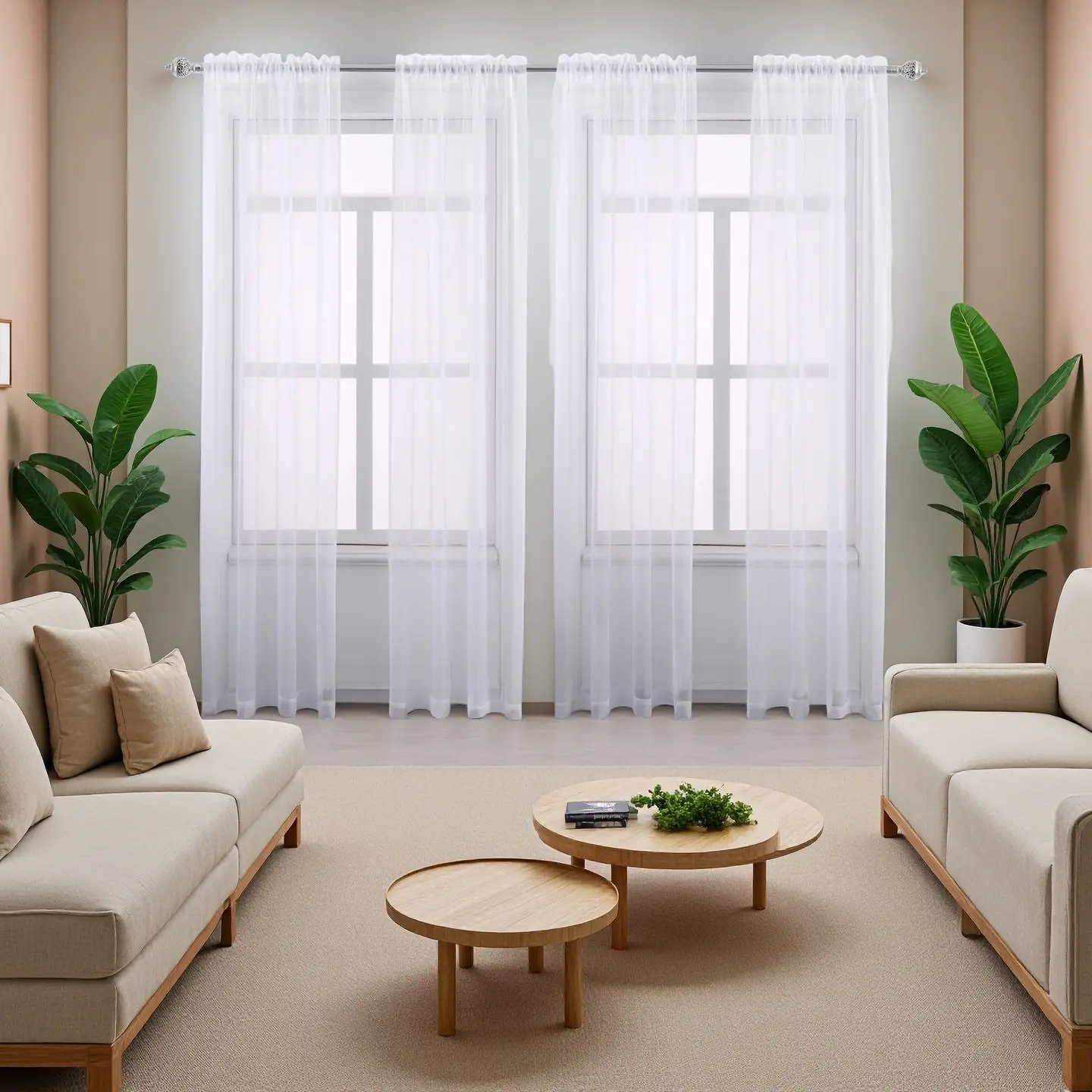 Sheer Curtains Long 4 Panels, 52 inch Wide Rod Pocket Light Filtering Drapes Translucent Modern Voile Airy & Breathable Window Treatment for Bedroom Living Room : Home & Kitchen