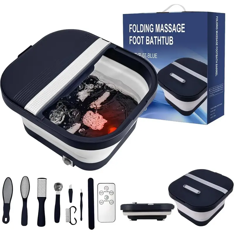 Collapsible Heated Bath Tub with Remote Control, Massage Rollers, Air Bubble Massage, Red Light Care, Complete Pedicure Kit, Portable Soaker, Ideal Holiday Gift for Adults