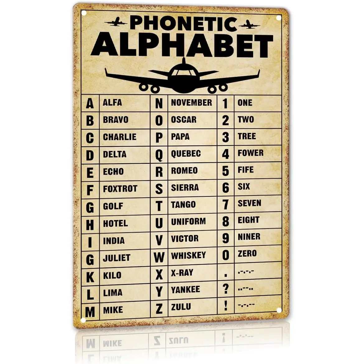 Vintage Phonetic Alphabet Metal Airplane Wall Decor Sign - 12x8 in Pilot Gift for Office, Boys' Room Door Home Plaques & Signs