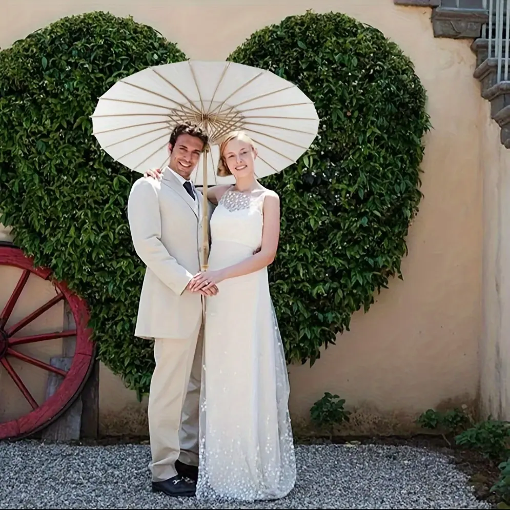 1pc 33" White Handmade Paper Umbrella - Perfect Bridesmaids & Photoshoots, Lightweight And Portable