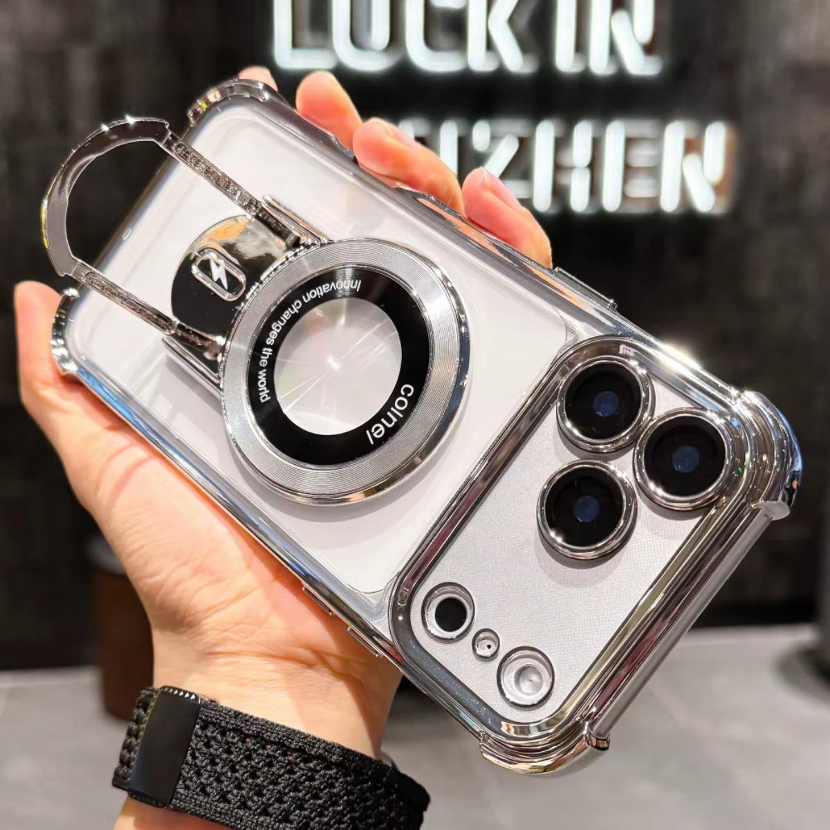 Plating Shockproof Magnetic Pulling Bracket Case For iPhone 17 16 15 14 Plus 13 Pro Max Air Clear Bumper Cover shockproof slim case