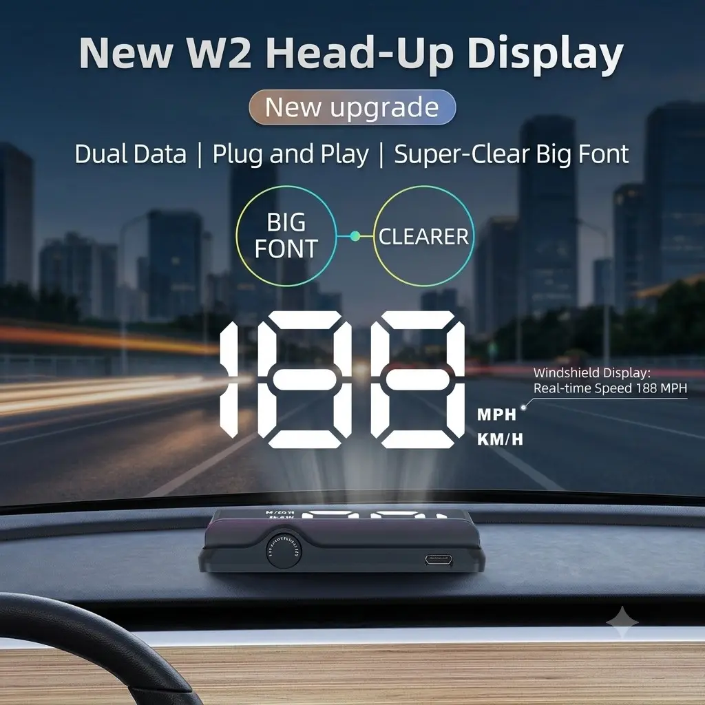 GPS HUD Speedometer for Car, Windshield Projection Display with MPH/KMH Digital Speed, Overspeed Alert & Auto Brightness, Universal Vehicle Driving Assistant