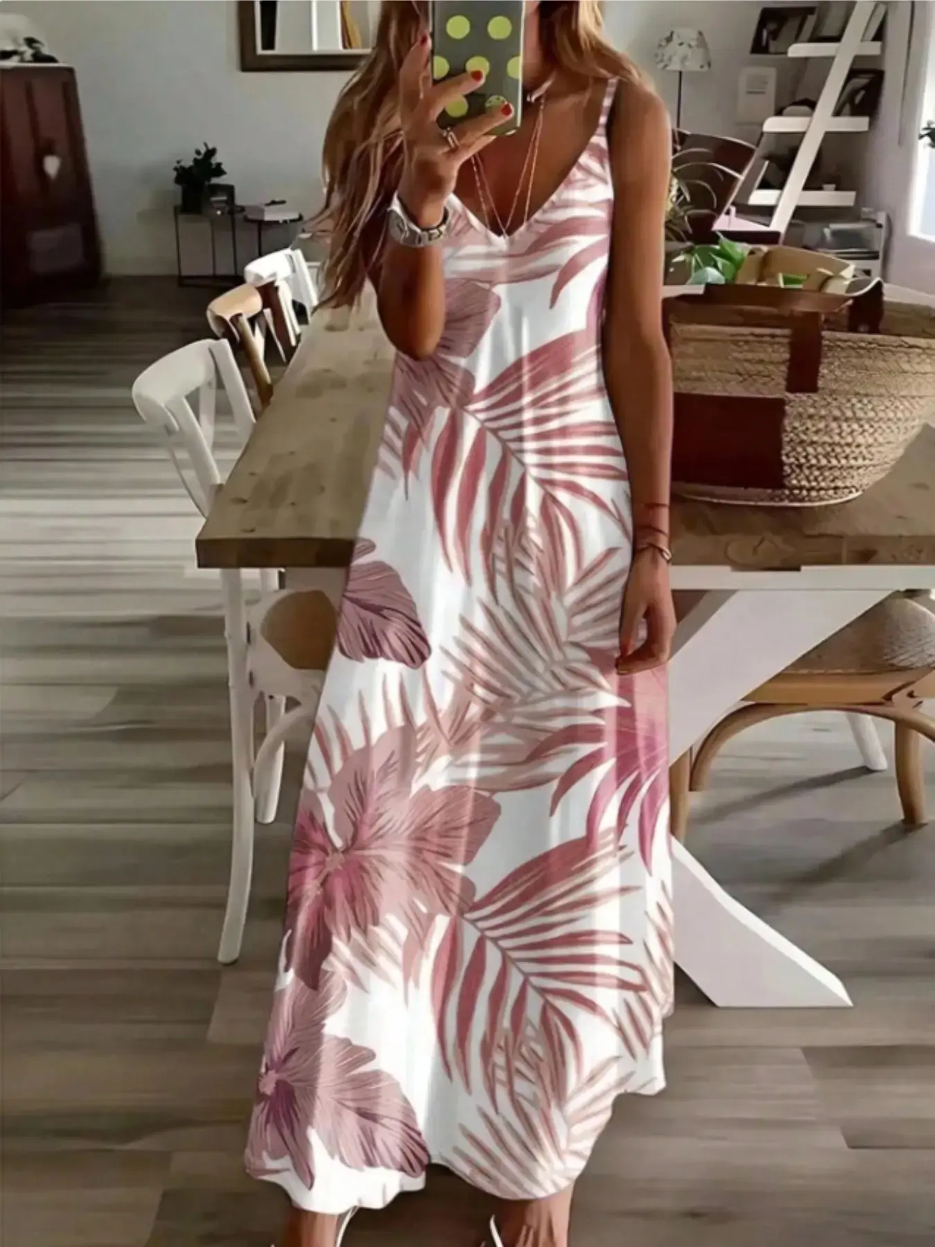 Women's Full Print Elegant Floral Sleeveless Knit Jumpsuit, Tie Waist Wide-Leg Midi, Summer Vacation & All-Season Casual Fashion Dress