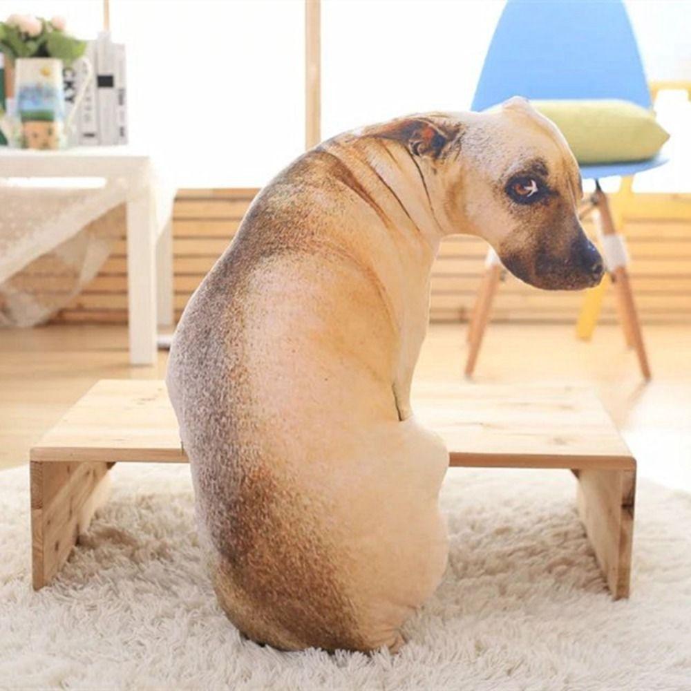 3D Lifelike Animal Cute Bend Dog Printed Throw Pillow Funny Dog Head Cosplay Children Favorite Toy Cushion for Home