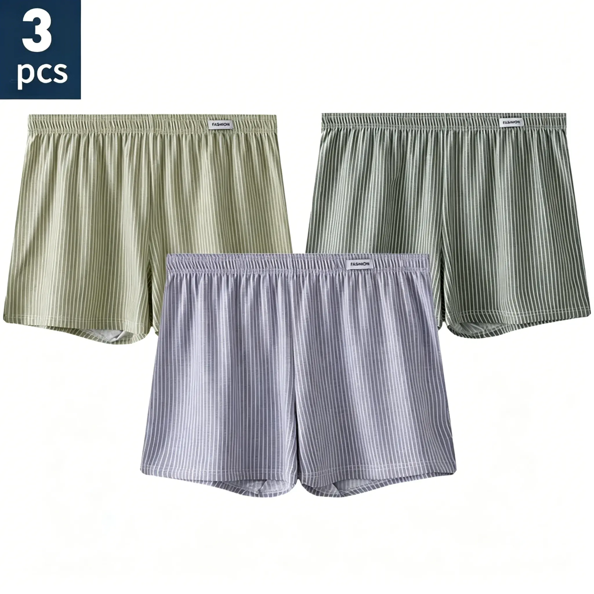 Men's 3 Pack Stylish Striped Boxer Briefs, Oversized Stretch Cotton Lounge Shorts with Elastic Waistband, Breathable for All Day Wear, Menswear