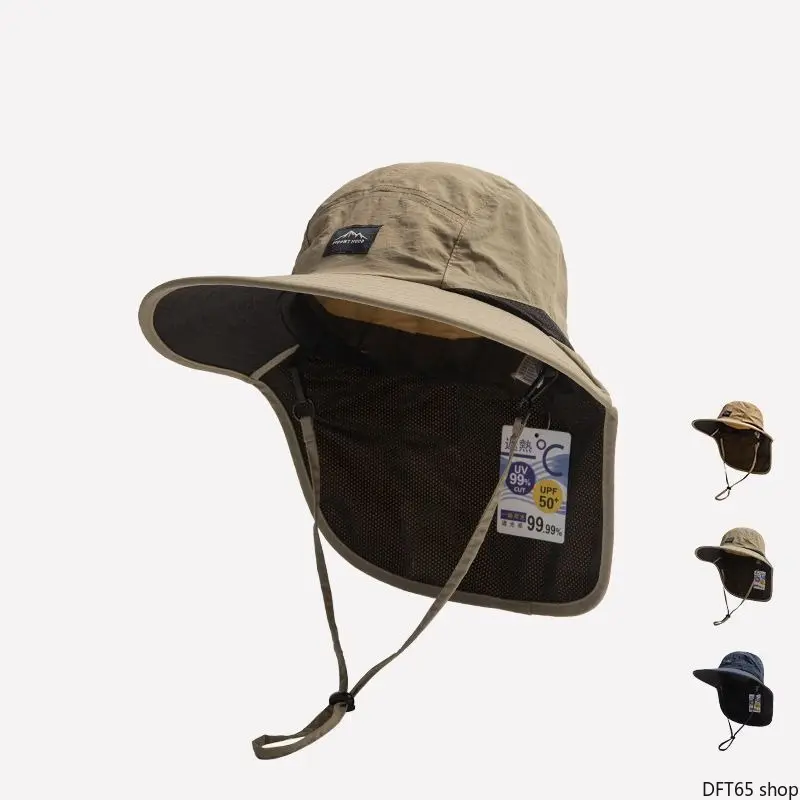 Neck Flap Uv Protection Bucket Hat Wide Sun Shield Brim Light Breathable Woven Fabric Adjustable Chin Cord Unisex Relaxed Cut For Adult Kid Summer Hiking Beach Outdoor Daily Wind Resistant Sun Hat