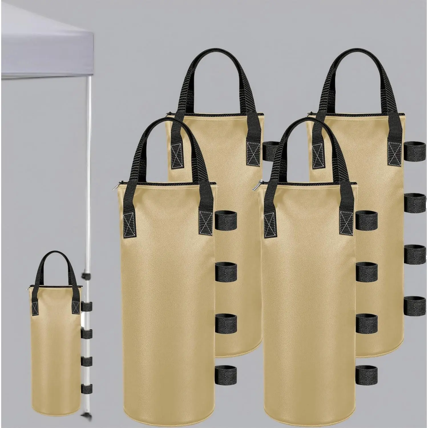 4-Pack 140 LBS Canopy Weight Bags – Heavy Duty Zippered Sand Bags for Tents, Gazebos & Umbrellas, 19" x 8" Outdoor Stability Weights, Beige (Set of 4)