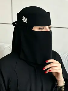 Women's Breathable Composite Silk Niqab, Elegant Evening Mask with Rhinestones, Single Layer Khimar for Muslim Prayer and Daily Use