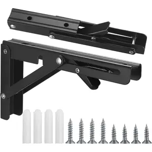 2 count Folding Shelf Brackets, 10 Inch Heavy Duty Floating Triangle Shelf Brackets, Collapsible Shelves Brackets, Wall Mounted L Table Hinges Brackets for Bench Table with Screws (10 Inch)