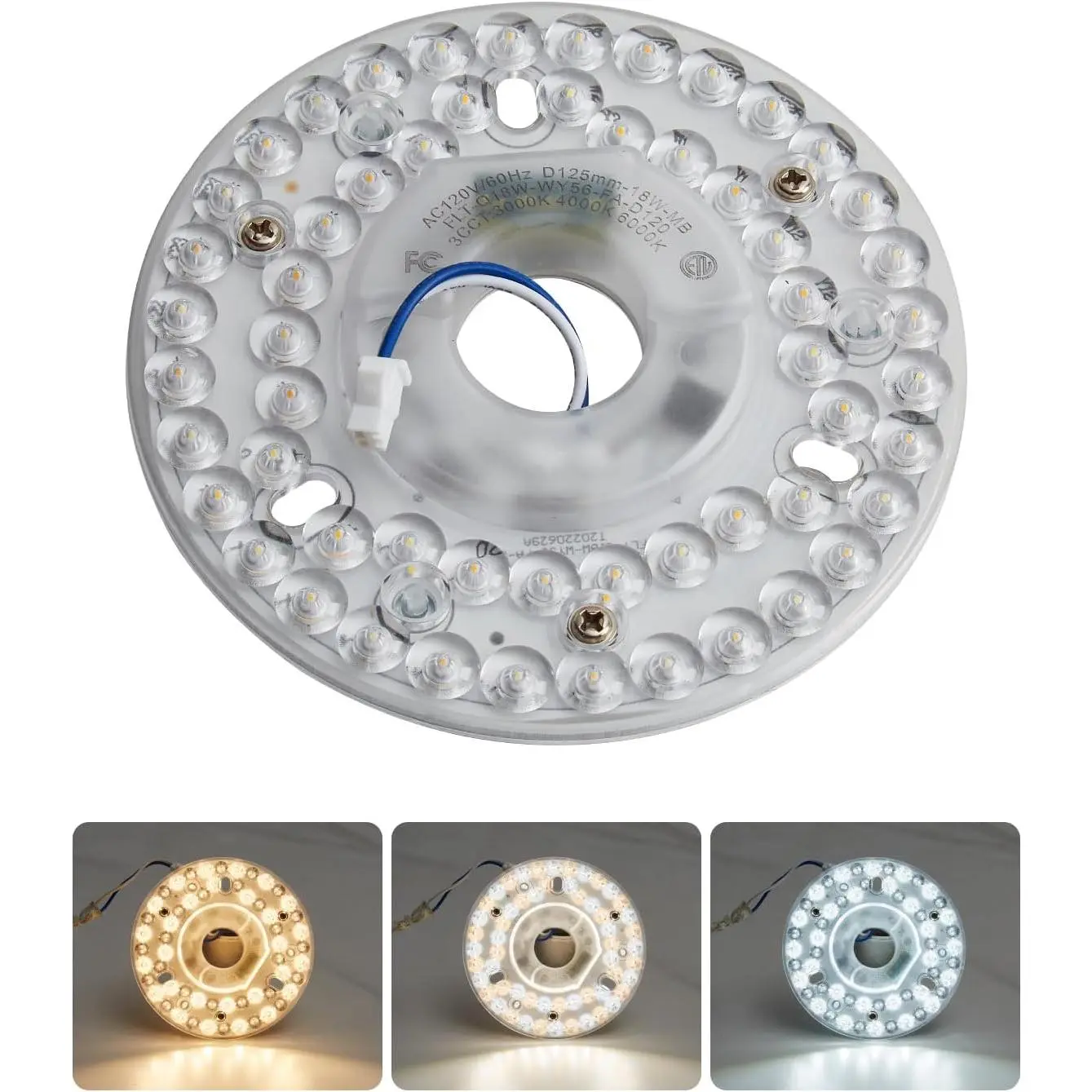 LED Fan Light Kits Replacement 15W 120V 2000LM 3 Color Temperature 3000K 4500K 6000K Ceiling Fan LED Replacement Pack of 1