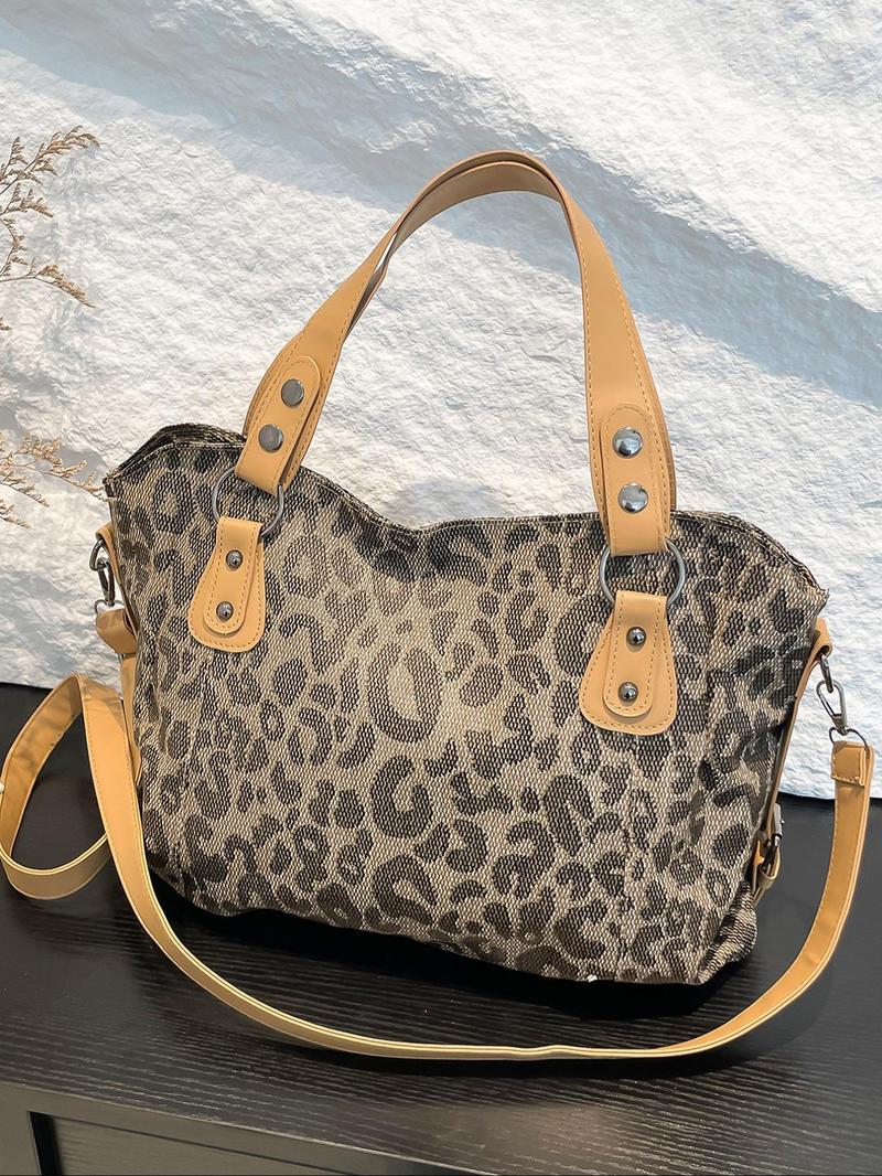 Women's Punk-Style Rivet-Decoration Handbag, Large-Capacity Crossbody Shoulder Bag for Fall & Winter Daily Use, Casual Trendy Commuter Bag, Fashionable Shopping Bag for Gifts