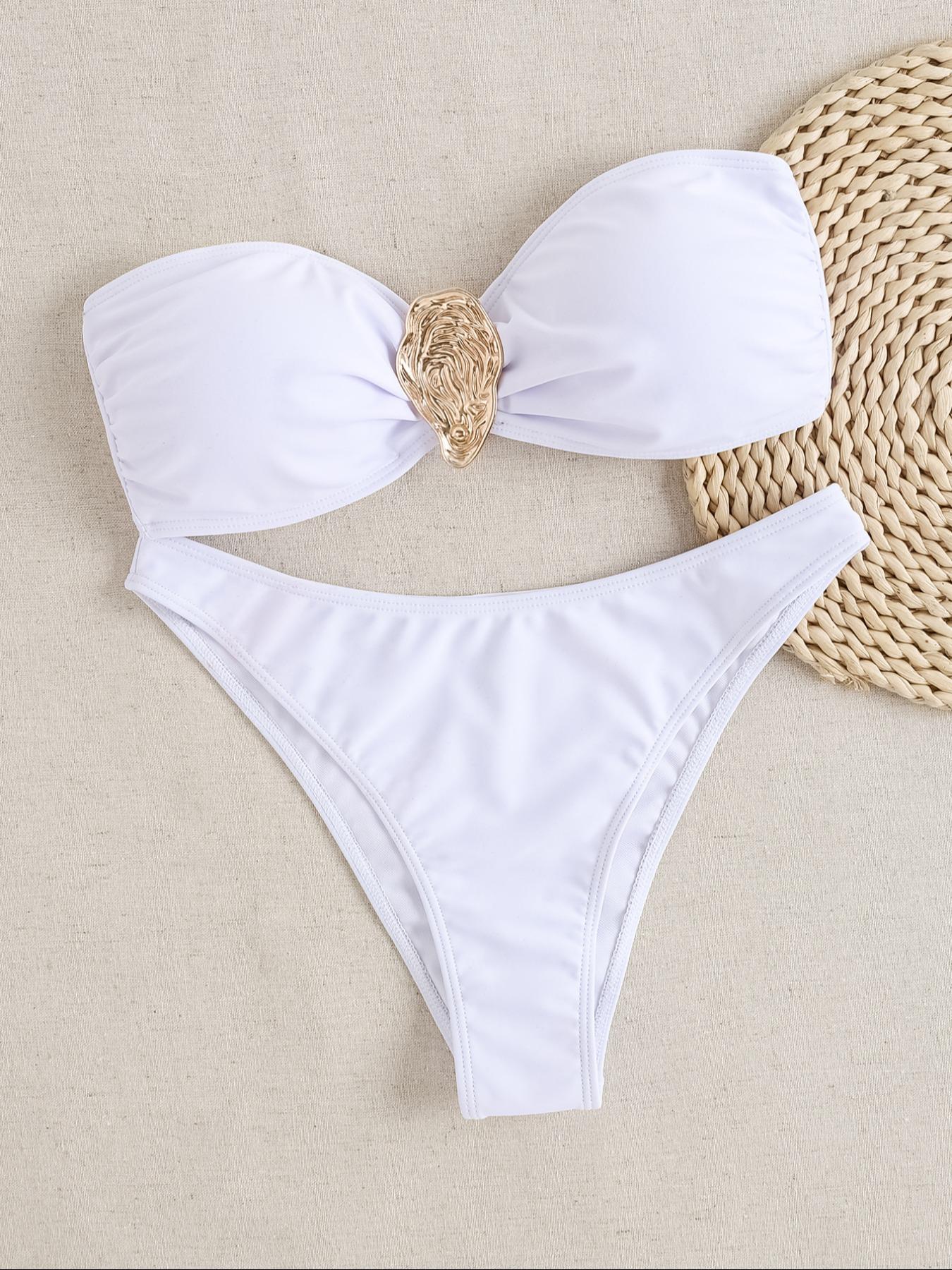 Two-piece Set Women's Bikini Set, Casual Fashion Chic Swim Top & Swim Bottom Swimsuit Set, Ladies Swimwear for Beach Holiday Vacation