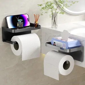 Wall-Mounted Toilet Paper Holder, No-Drill Bathroom Organizer, Home Use Phone Roll Dispenser, Space-Saving Design, Easy Installation