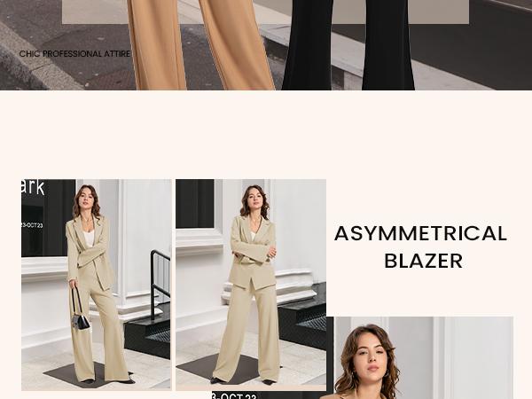 Casly Lamiit Women's 2 Piece Blazer Outfits Business Casual Asymmetrical Jacket Button Wide Leg Pants Dressy Suit Sets Fitted Chic Elegant Womenswear Casly Lamiit Women's 2 Piece Blazer Outfits Business Casual Asymmetrical Jacket Button Wide Leg Pants Dressy Suit Sets Fitted Chic Elegant Womenswear