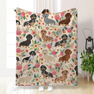 cute dachshund pattern blanket, soft comfortable warm throw, air-conditioned room blanket, warm nap blanket for home & office & travel