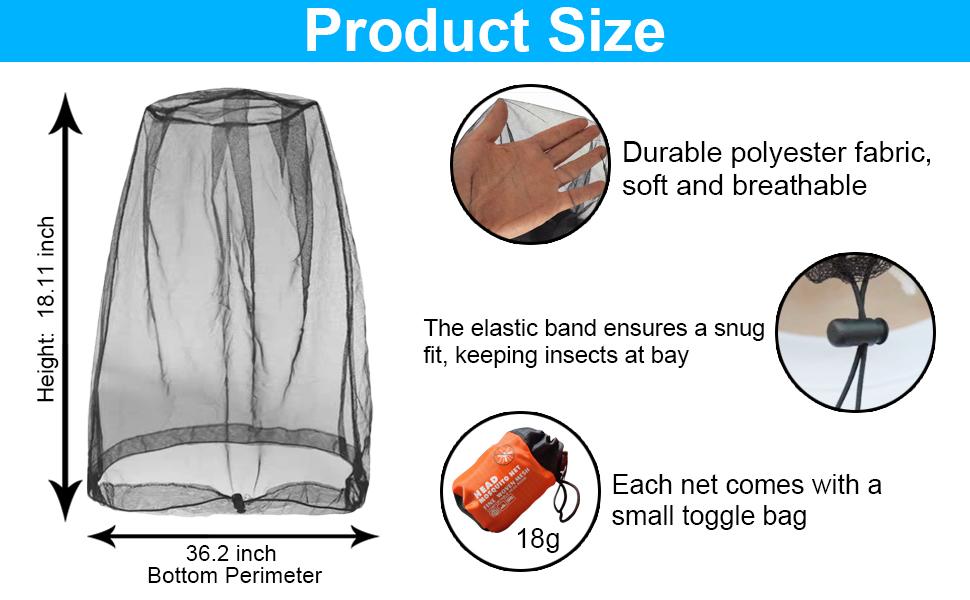2 Pack Mosquito Head Net Mesh for Insect, Face Neck Fly Netting Hood from Bugs Gnats Noseeums Screen Net for Hiking, Outdoors, Fishing, Gardening, Black