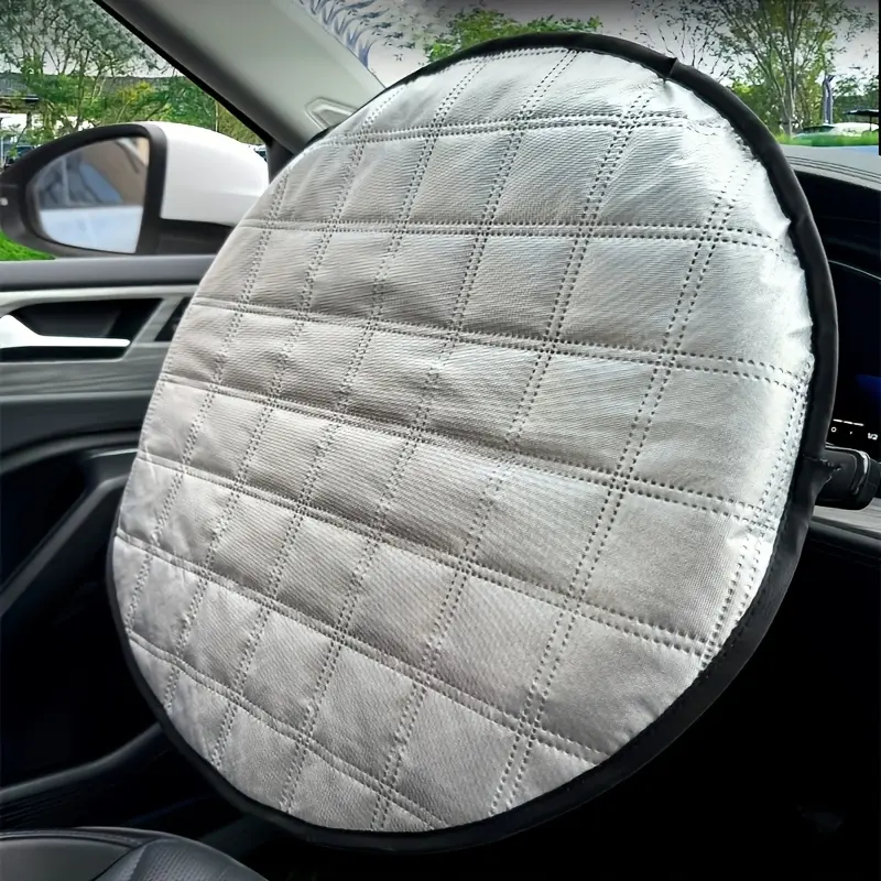 Heat Resistant Steering Wheel Sun Protector Quilted Silver Coated Foldable Car Accessory Block UV Ray Prevent Hot Steering Wheel