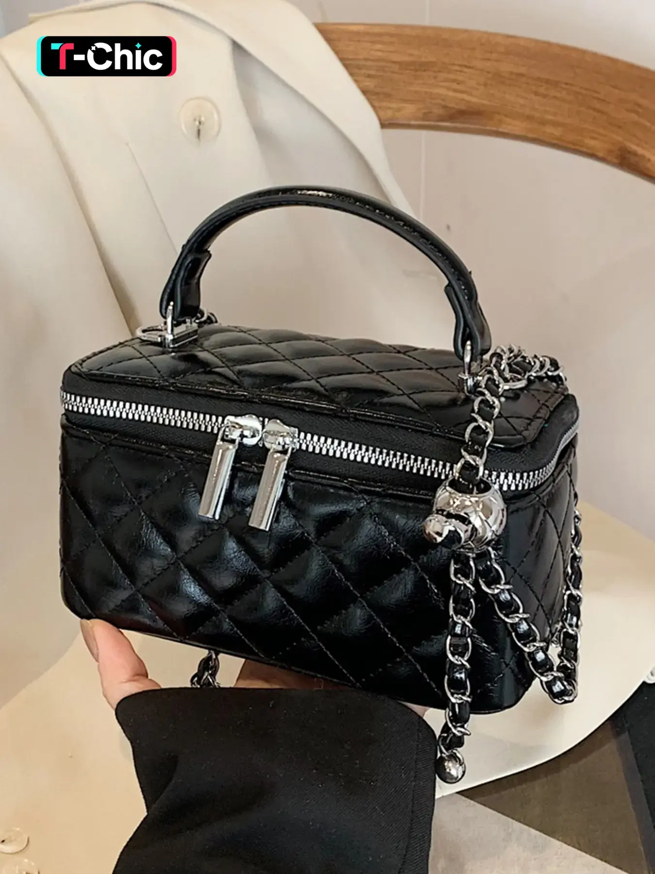 Light luxury bright color diamond grid box bag, women's high-end handbag, double zipper large capacity storage, detachable metal gold ball chain, suitable for daily commuting and dating, small square bag can be slung over one shoulder