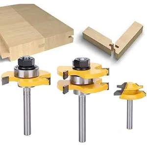 1/4 Inch Shank Bit Set, 3PCS Tongue and Bits, 45 Degree Joint Bits, 3 Teeth T Wood Milling Set for Woodworking Projects Wood Cutting